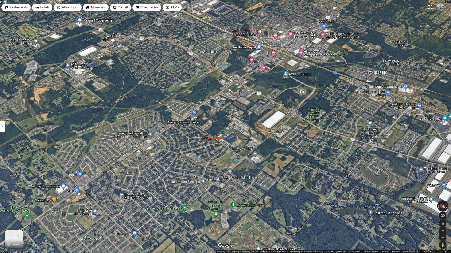 Horn Lake Aerial Map Mississippi